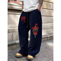 Casual Pants with Fashionable Snake and Rose Prints Suitable for Daily Outings Loose Fit Suitable for Various Body Types S