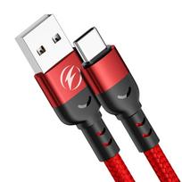 FONKEN USB-A į Type-C įkroviklio laidas 3A Maitinimo greito įkrovimo duomenų laidas, skirtas Xiaomi Poco M3 X3 NFC F2 Mi 11 9 Samsung Huawei OPPO 0.5m/1m/2m 0.5m raudona