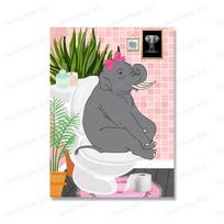 Jungle Tiger Camel Bathtub Botanical Plants Print Poster Wild Animals Shower Wall Art Canvas Painting for Bathroom Toilet Decor 21x30cm No Framed mėlyna