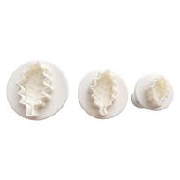 3pcs Food Grade Plastic Cookie Mould DIY Christmas Leaf Shape Baking Tool Fondant Cake Molds white