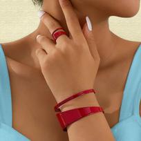 Red & Black Wide Face Open Bracelet Ring Set Temperament Simple And Fashion Send Friends Hollow Creativity raudona