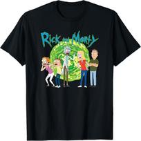 Rick & Morty Family Group Portal with Logo T-shirt T-Shirt S juoda