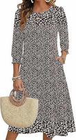 Women's Summer, Pocket Seven-Sleeve Floral Medium and Long Casual Dress S gėlių rašto spalva