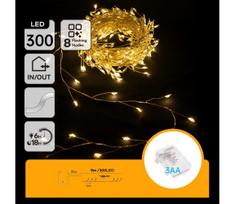 Aigostar - LED lauko kalėdinė girlianda 300xLED/8 funkcijų 3xAA 9,3m IP44 šiltai balta