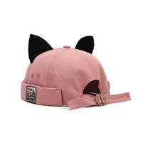 Retro Style Cute Cat Ears Brimless Hat Adjustable Hip Hop Melon Docker Cap Rolled Cuff Solid Color Retro Skullcap Outdoor Daily juoda