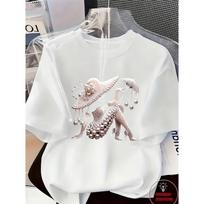 Elegant and Light Luxury Style Outfit Women's Printed T-shirt Light Luxury Gorgeous Daily Spring/summer Casual  Short Sleeve Top S