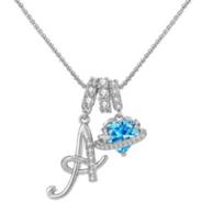 925 Sterling Silver Fashion Luxury 26 Letter Blue Heart Planet Pendant Necklace Birthday Anniversary Gift