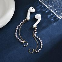 Anti Lost Wireless Earbud Holder Earrings Gold Plated Chain Retro Faux Pearl Crystal for Vintage Outfit Matching B