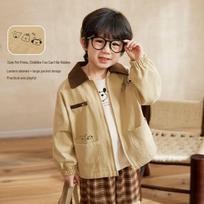 LUSON Boy's Forest Fun Color-Block Jacket & Plaid Pants Spring Set 120