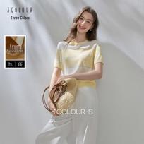 SanCai Lyocell Linen Striped Short Sleeve Knit Top L