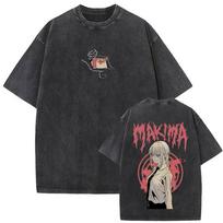 Vintage Washed Anime Chainsaw Man Makima Merch T-shirt Men Women Manga Casual Oversized T Shirt Male Retro High Quality T-shirts S įvairiaspalvis