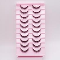 Low Price Glitter Lashes Natural Fluffy Half Lashes Faux Mink Korean Pbt Fiber 10 Pairs 12mm Mink Eyelashes Natural Long&6-12mm&pink tray with cover