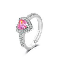 Luxury Pink Micro Zircon Heart Shaped Adjustable Ring for Women Exquisite Silver Color Metal Young Girls Party Jewelry resizable