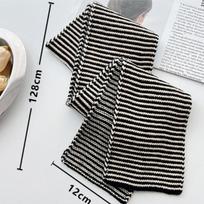 2025 New Fashion Luxury Winter Warm Knitted Scarf Women Black and White Stripe Scarves Shawls Lady Soft Wraps Neckerchief