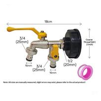 1 Set 1/2'' 3/4'' IBC Water Tank Connector Garden Hose Tap Faucet Adapter With 2 Outlets Irrigation Joint Replacement Fitting