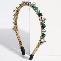 Luxury Woven Gold Thread Colorful Crystal Pearl Thin Headband Baroque Water Drop Gem Hair Hoop Wedding Banquet Hair Jewelry