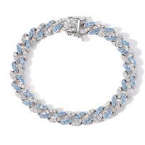 Fashion Luxury Brass Bracelet 9mm Wide Blue White Zircon Alternating Bracelet Cuban Chain Men's and Women's Simple Hip-hop Party hiphop&6inch(15.24cm)