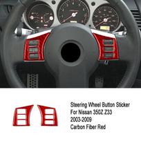 2pcs Carbon Fiber Car Steering Wheel Panel Button Stickers Trim Cover For Nissan 350z Z33 2003-2009 Auto Interior Accessories style A(red)