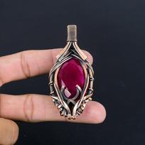 Ruby Pendant Gemstone Jewelry,  999 Copper Wire Wrapped Handmade Pendant, Latest Design Jewelry 2.55 Inches