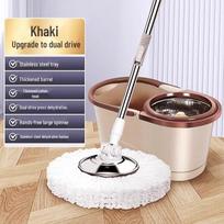 360° Spin-Dry Hand-Free Mop with Absorbent Cloth and Single Bucket 1 pc - Plastic Tray + Long Rod + Bucket + Mop Head