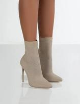 Fashion 2025 Autumn Luxury Women Beige Sock Boots Exotic Dancer High Heels Stiletto Boots Winter Fashion Stretch Fabric Boots Plus Size 36