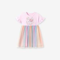 Toddler Tutu Dress for Girls Tulle Dresses Ruffle Tiered Swing Twirly Summer Sundress Short Sleeves Casual Party Tulle Sundress for Kids 2Y(90cm)