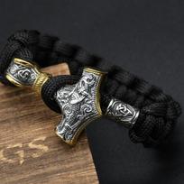 Vyriška Vikingų Mjolnir apyrankė Nerūdijančio plieno Thoro plaktukas Apyrankė Skandinavų mitologija Rūnos Amuletas Juvelyriniai dirbiniai 25cm black