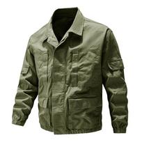 Washed American Retro Workwear with Multiple Pockets, Men's Spring and Autumn Loose Jacket M armijos žalia spalva