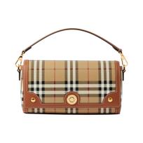 Burberry Vintage Check Leather Shoulder Bag, Luxury Gold-Tone Hardware Turn-Lock Top Handle Handbag for Women, Daily Commute & Evening Out 80661651 Basic Set (Bag+Dust Bag)
