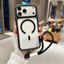 Luxury Lanyard Clear Slim Acrylic Magnetic Phone Case For iPhone 17 16 15 14 13 12 Pro Max For Magsafe Wireless Charging Cover 17 PRO MAX