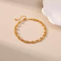 Double Layer 18k Gold Plated Brass Round Bead Anklet For Women