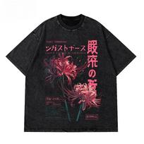 Grunge Flower Japanese Spider Lily Washed  New Arrival Mens Clothes Tee Shirt Graphic T-Shirts Men Tshirt for Men Ropa Hombre S įvairiaspalvis
