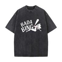 Bada Bing Retro Typography Design Distressed Faded Baggy Streetwear Tops for Park Hangouts S įvairiaspalvis