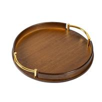 Household Bamboo Light Luxury Tea Set Tray Simple Style Round Fruit Tray Vintage with Handle Breakfast Tray Afternoon Tea
