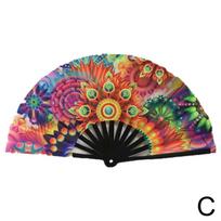 UV Fluorescent Folding Fan Foldable Handheld Rave Fan Chinease/Japanese Style Gradient Colorful Reflective Foldable Fan