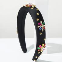 Sparkling Rhinestone Flower Padded Headband Luxury Crystal Beaded Hairband Glamorous Pastel Party Wide Crown Hair Hoop Women