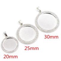 5pcs 20 25 30mm Inner Size Rhodium Rose Gold KC Gold Plated Transparent Rhinestone  Blank Cabochon Base Setting Charms Pendant 20mm