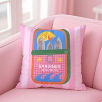 Colorful Sardine-S Fantasy Patterns Art Cushion Cover Pillowcase Short Plush Invisible Zipper Room Sofa Cushion Cover Peach skin 18*18(CM)-1Pcs