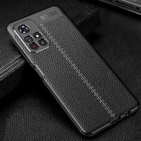 KEYSION Smūgiams atsparus dėklas, skirtas Xiaomi POCO M4 Pro 5G Odos tekstūros silikoninis telefono galinis dangtelis, skirtas Redmi Note 11 5G 11 Pro+ 11T 5G for Redmi Note 11 juoda