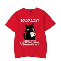 Black Cat To Do List Graphic T Shirts Funny Cat Coffee Tshirts Tops Oversize T-shirt Fashion Harajuku Tshirts Men streetwear Tee S smėlis