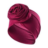Raw Silk Big Rose Flower Hairband Breathable Lightweight African Women Turban Wrap Elastic Boho Flower Bandana Hair Accessories vyno raudonos spalvos