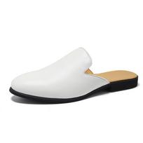 Luxury Designer Brand Leather Black Mens Lazy Half Shoes For Men Slides Mules Casual Shoes Fashion Sandals Loafers Slippers 2024 6