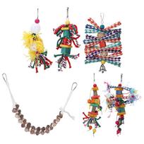7pcs Small Bird Toys Multicolored Parrots Climbing Ladder Hanging Shredding Wooden Blocks Chewing Toys
