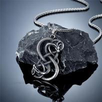 Vintage Norse Jormungand Necklace Stainless Steel Viking Amulet Ouroboros Pendant Punk Men Jewelry gray