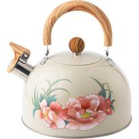New light luxury peony flower pattern whistle pot boutique kitchen utensils white beige 3L outdoor kettle 3l off-white