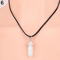 Faux Gemstone Rock Natural Quartz Healing Point Chakra Reiki Pendant Rope Necklace balta