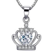 925 Sterling Silver Fashion Luxury Love Zircon Crown Pendant Necklace Birthday Party Anniversary Gift