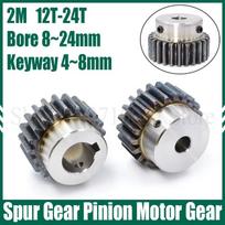 1PC 2M 12T-24T Spur Gear Bore 8/10/12/14/15/16/17/18/19/20/22/24mm Carbon Steel Pinion Motor Gear With Step Bore 8mm No Keyway