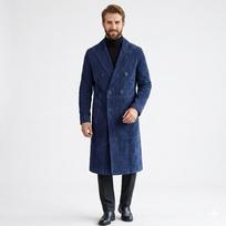 Men's Handmade Party Stylish Navy Blue Trench Coat Lambskin Leather Soft Fit S tamsiai mėlyna spalva