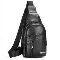 Men’s PU Leather Sling Bag Large Capacity Chest Pack Casual Crossbody Shoulder Bag Multi Pocket Travel Daypack black
